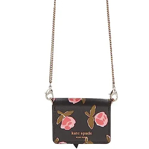 KATE SPADE Black Pink Floral Rose AirPod PRO Chain Crossbody Bag Case - Picture 2 of 14
